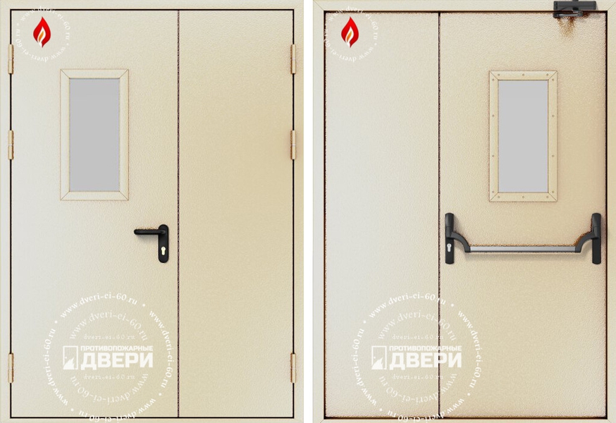 Двустворчатая остекленная противопожарная дверь (антипаника, доводчик) ПД-ПС002i