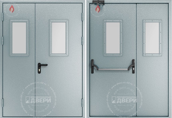 Двустворчатая остекленная противопожарная дверь (антипаника, доводчик) ПД-ПС004