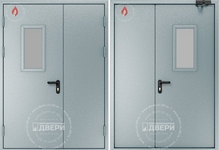 Двустворчатая остекленная противопожарная дверь (доводчик) ПД-ПС001