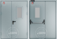 Двустворчатая остекленная противопожарная дверь (антипаника, доводчик) ПД-ПС002