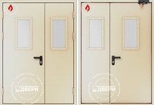 Двустворчатая остекленная противопожарная дверь (доводчик) ПД-ПС003i