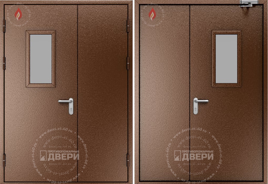 Двустворчатая остекленная противопожарная дверь (доводчик) ПД-ПС001a
