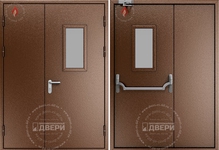 Двустворчатая остекленная противопожарная дверь (антипаника, доводчик) ПД-ПС002a