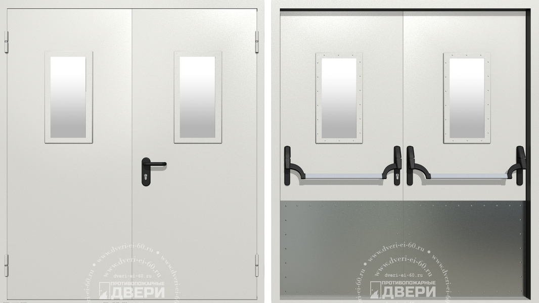 Двупольная остекленная противопожарная дверь с широким отбойником ПД-ДС023f Двупольная остекленная противопожарная дверь с широким отбойником ПД-ДС023f
