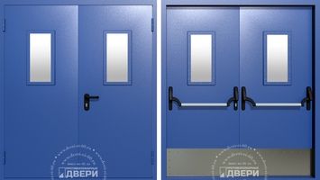 Двупольная остекленная противопожарная дверь с отбойником ПД-ДС022e