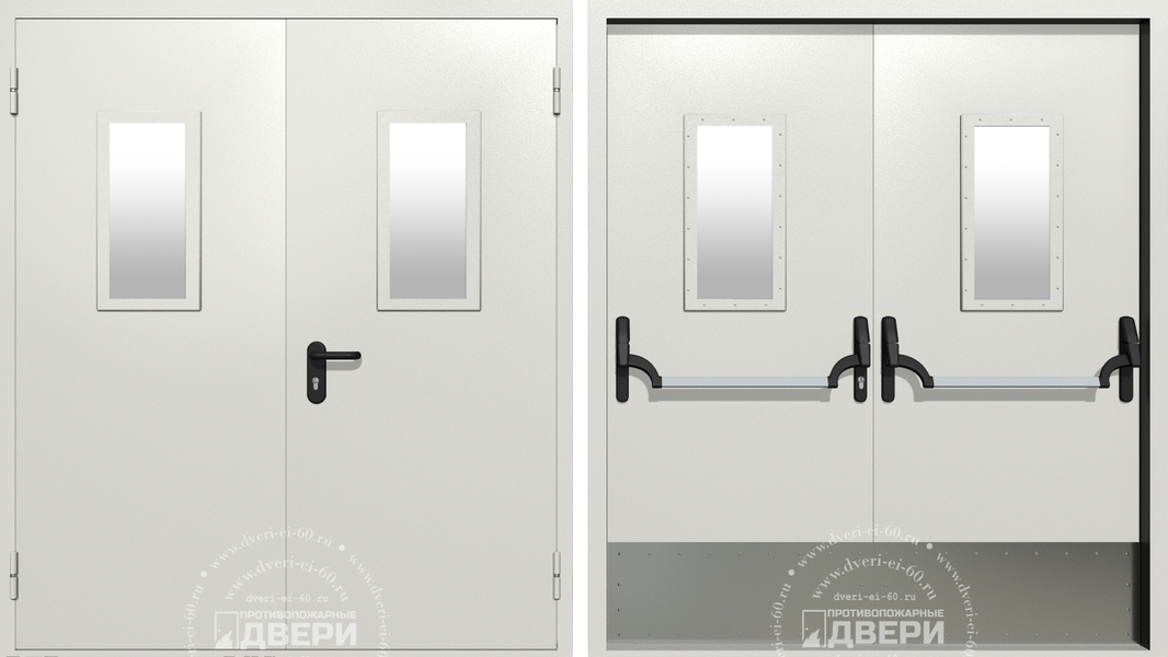 Двупольная остекленная противопожарная дверь с отбойником ПД-ДС022f