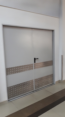Двупольная дверь с отбойниками из алюминия с рисунком «квинтет»