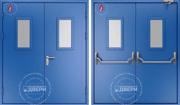 Двупольная остекленная противопожарная дверь (антипаника, доводчик) ПД-ДC002c