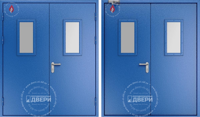 Двупольная остекленная противопожарная дверь (доводчик) ПД-ДC001c