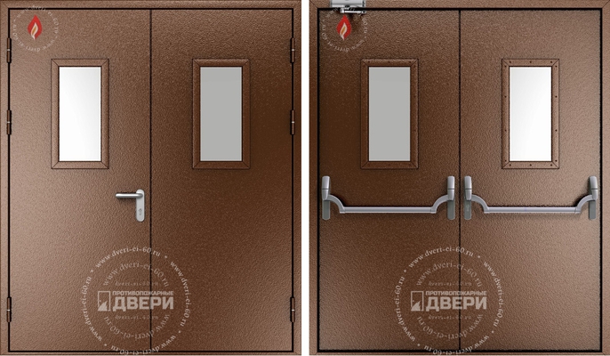 Двупольная остекленная противопожарная дверь (антипаника, доводчик) ПД-ДC002a
