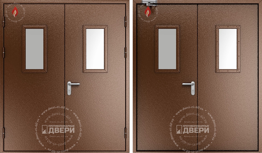 Двупольная остекленная противопожарная дверь (доводчик) ПД-ДC001a
