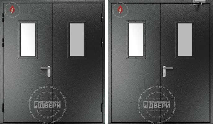Двупольная остекленная противопожарная дверь (доводчик) ПД-ДC001e