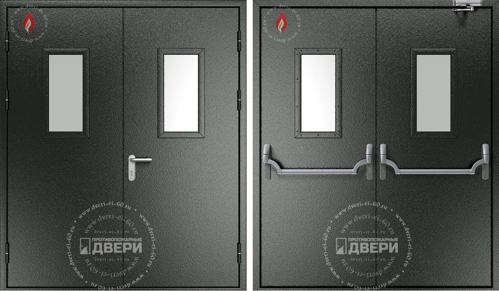 Двупольная остекленная противопожарная дверь (антипаника, доводчик) ПД-ДC002e