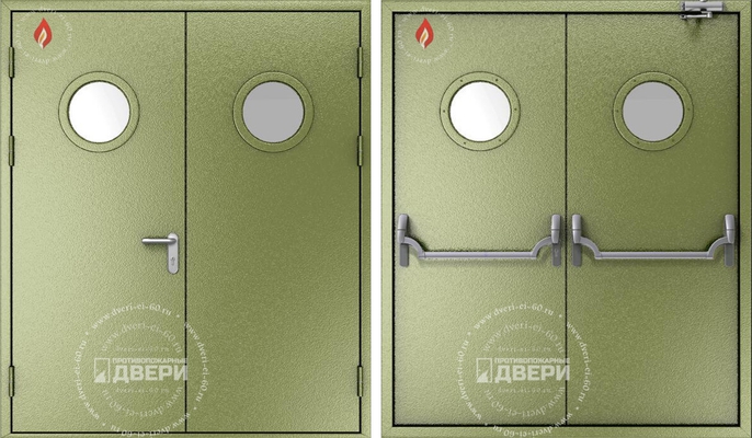Двупольная остекленная противопожарная дверь (антипаника, доводчик) ПД-ДC003h