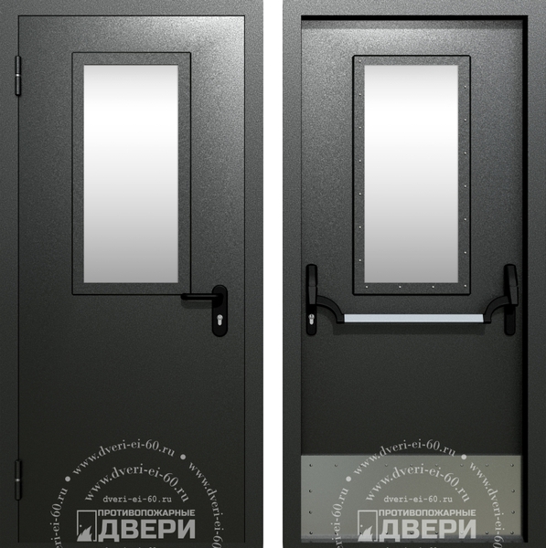 Однопольная остекленная противопожарная дверь с отбойником ПД-ОС028d