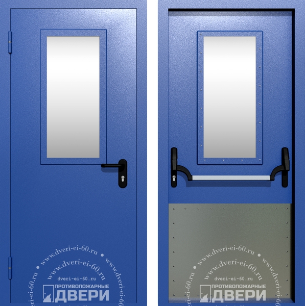 Однопольная остекленная противопожарная дверь с широким отбойником ПД-ОС029e