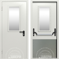 Однопольная остекленная противопожарная дверь с широким отбойником ПД-ОС029f