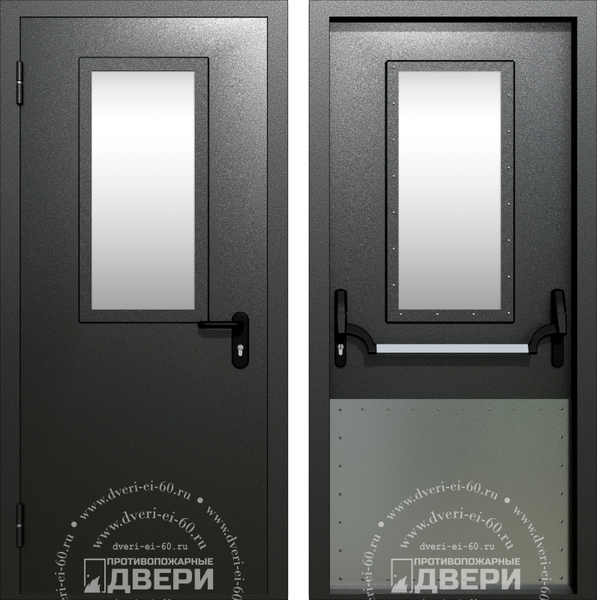 Однопольная остекленная противопожарная дверь с широким отбойником ПД-ОС029d