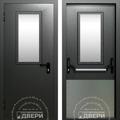Однопольная остекленная противопожарная дверь с широким отбойником ПД-ОС029d Однопольная остекленная противопожарная дверь с широким отбойником ПД-ОС029d