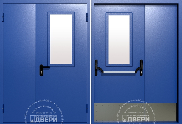 Полуторная остекленная противопожарная дверь с отбойником ПД-ПС029e