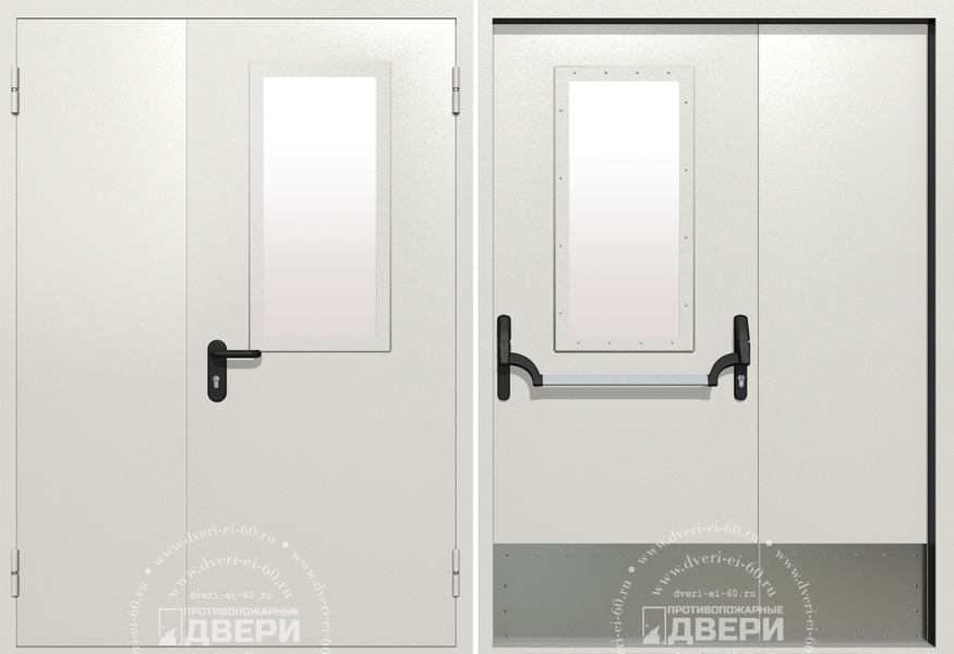 Полуторная остекленная противопожарная дверь с отбойником ПД-ПС029f