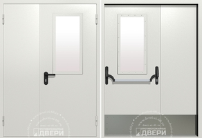 Полуторная остекленная противопожарная дверь с отбойником ПД-ПС029f