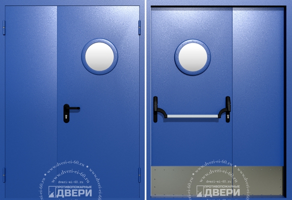 Полуторная остекленная противопожарная дверь с отбойником ПД-ПС028e