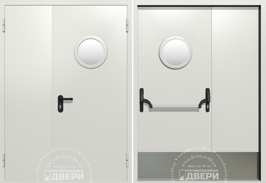 Полуторная остекленная противопожарная дверь с отбойником ПД-ПС028f