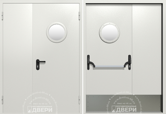 Полуторная остекленная противопожарная дверь с отбойником ПД-ПС028f