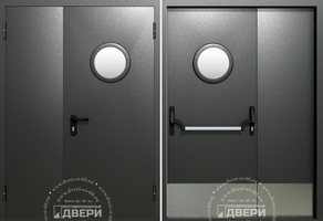 Полуторная остекленная противопожарная дверь с отбойником ПД-ПС028d