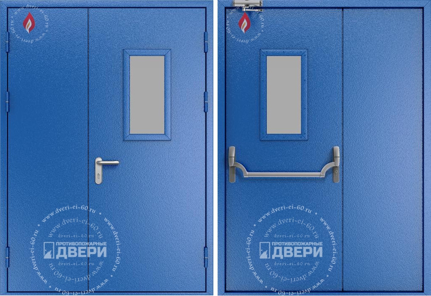 Двустворчатая остекленная противопожарная дверь (антипаника, доводчик) ПД-ПС002c
