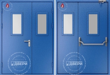 Двустворчатая остекленная противопожарная дверь (антипаника, доводчик) ПД-ПС002c