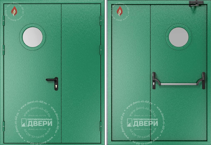 Двустворчатая остекленная противопожарная дверь (антипаника, доводчик) ПД-ПС006k